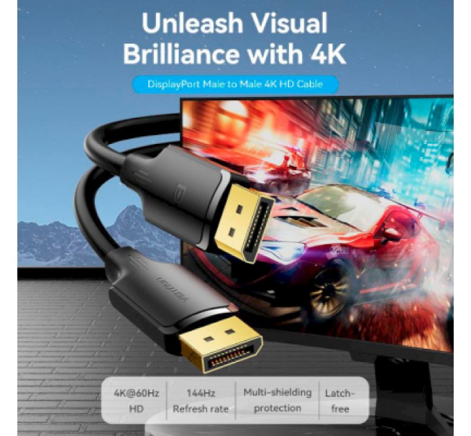 Vention Кабель мультимедійний DisplayPort to DisplayPort 3.0m V1.2 4K 60Hz 3D Dolby 7.1 Vention (HAKBI)