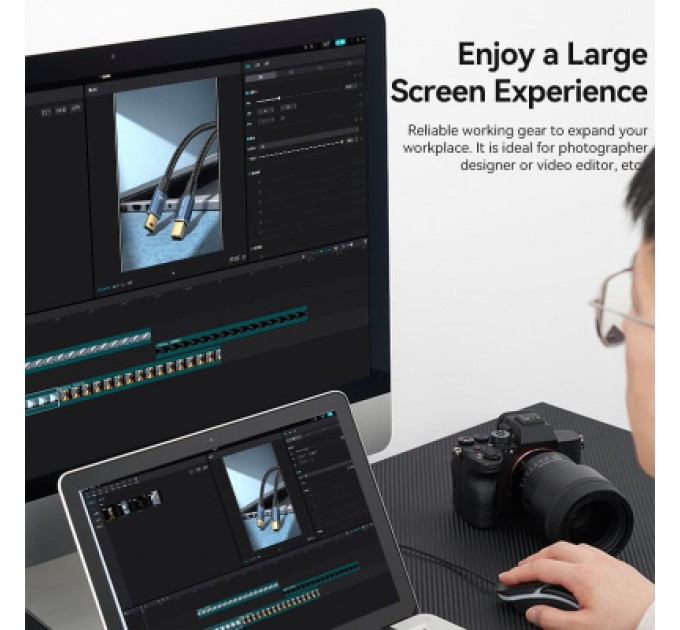 Vention Кабель мультимедійний Mini DisplayPort to Mini DisplayPort 2.0m V1.4 8K 60Hz 32.4Gbps Blue Aluminum Alloy Vention (HCGLH)