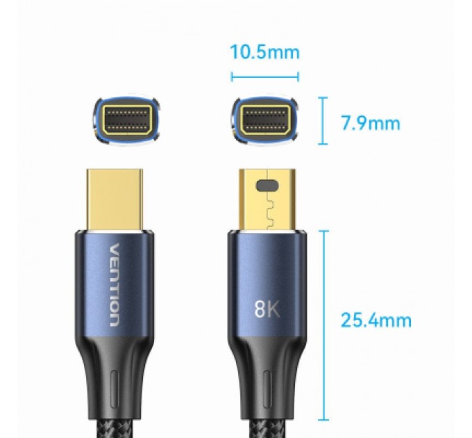 Vention Кабель мультимедійний Mini DisplayPort to Mini DisplayPort 2.0m V1.4 8K 60Hz 32.4Gbps Blue Aluminum Alloy Vention (HCGLH)