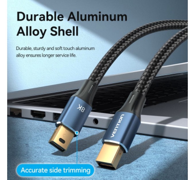 Vention Кабель мультимедійний Mini DisplayPort to Mini DisplayPort 2.0m V1.4 8K 60Hz 32.4Gbps Blue Aluminum Alloy Vention (HCGLH)