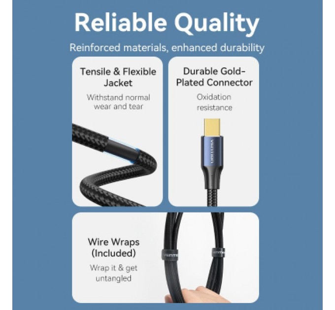 Vention Кабель мультимедійний Mini DisplayPort to Mini DisplayPort 2.0m V1.4 8K 60Hz 32.4Gbps Blue Aluminum Alloy Vention (HCGLH)