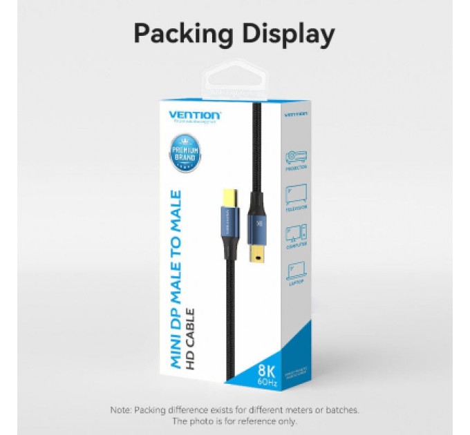 Vention Кабель мультимедійний Mini DisplayPort to Mini DisplayPort 2.0m V1.4 8K 60Hz 32.4Gbps Blue Aluminum Alloy Vention (HCGLH)
