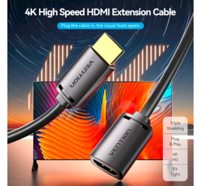 Vention Кабель мультимедійний HDMI M to HDMI F 5.0m V2.0 4K 60Hz PVC Vention (AHCBJ)