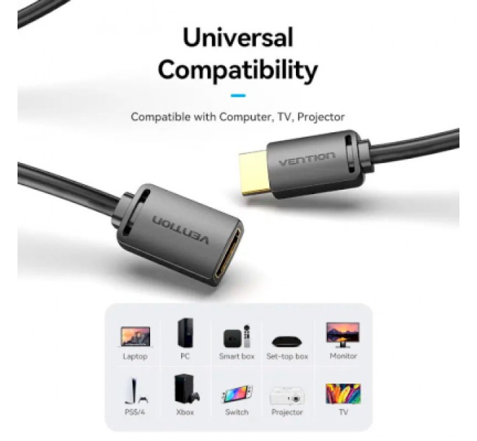 Vention Кабель мультимедійний HDMI M to HDMI F 5.0m V2.0 4K 60Hz PVC Vention (AHCBJ)