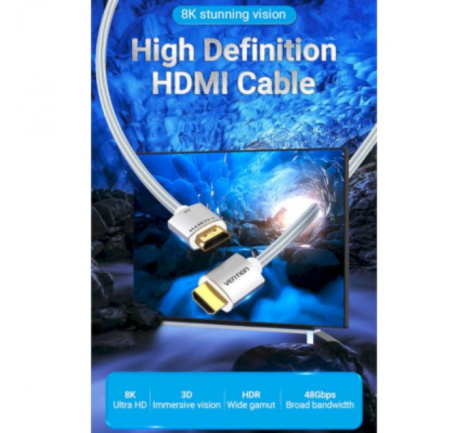 Vention Кабель мультимедійний HDMI to HDMI 1.5m V2.1 8K 60Hz Silver Metal Type Vention (ALCIG)
