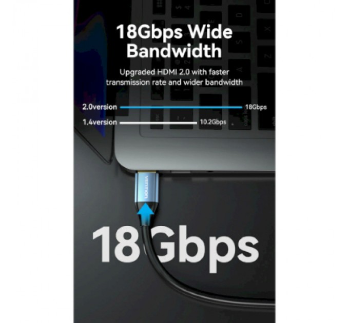 Vention Кабель мультимедійний HDMI to HDMI 2.0m V2.0 4K 60Hz Aluminum Alloy Blue Vention (ALHSH)