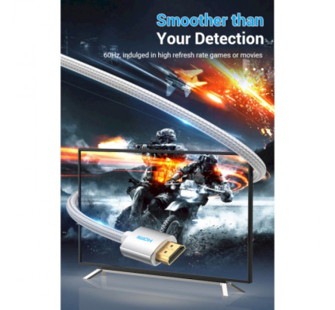 Vention Кабель мультимедійний HDMI to HDMI 2.0m V2.0 4K 60Hz Silver Metal Type Vention (AABIH)