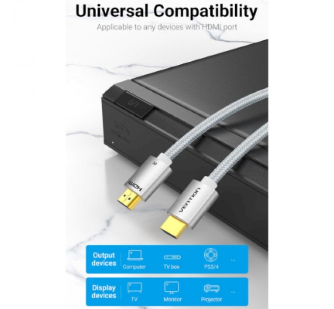 Vention Кабель мультимедійний HDMI to HDMI 2.0m V2.1 8K 60Hz Silver Metal Type Vention (ALCIH)