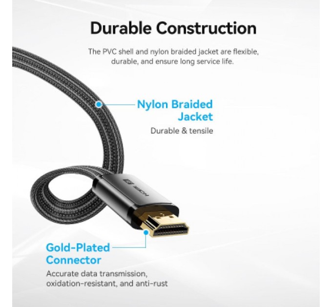 Vention Кабель мультимедійний HDMI to HDMI 2.0m V2.1 8K 60Hz flat Vention (ALKBH)