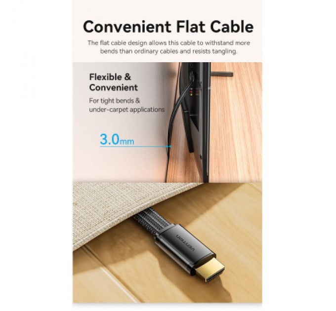 Vention Кабель мультимедійний HDMI to HDMI 2.0m V2.1 8K 60Hz flat Vention (ALKBH)