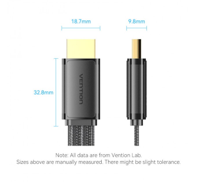 Vention Кабель мультимедійний HDMI to HDMI 2.0m V2.1 8K 60Hz flat Vention (ALKBH)
