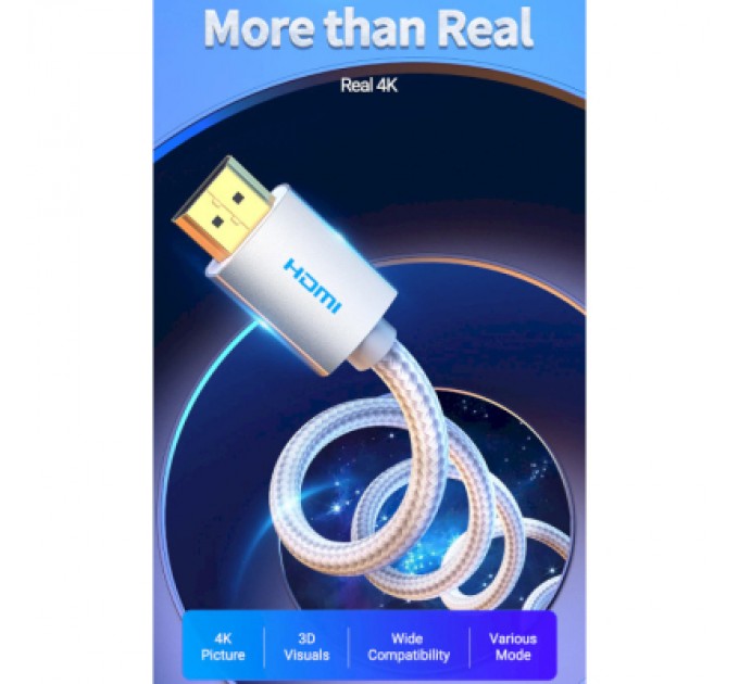 Vention Кабель мультимедійний HDMI to HDMI 3.0m V2.0 4K 60Hz Silver Metal Type Vention (AABII)