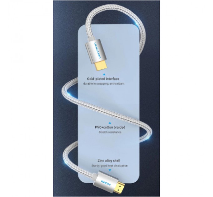 Vention Кабель мультимедійний HDMI to HDMI 3.0m V2.0 4K 60Hz Silver Metal Type Vention (AABII)