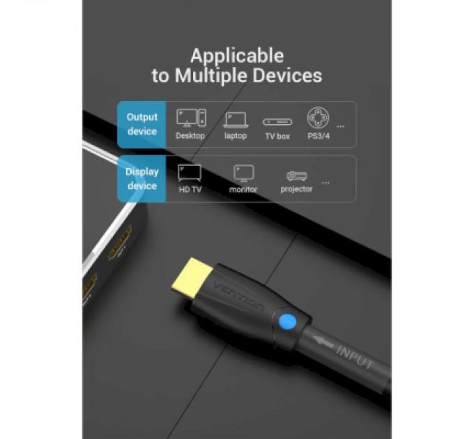 Vention Кабель мультимедійний HDMI to HDMI 8.0m V2.0 Engineering 4K 60Hz 18Gbps HD 7.1 PVC Black Vention (AAMBK)