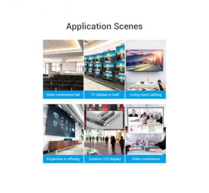 Vention Кабель мультимедійний HDMI to HDMI 8.0m V2.0 Engineering 4K 60Hz 18Gbps HD 7.1 PVC Black Vention (AAMBK)