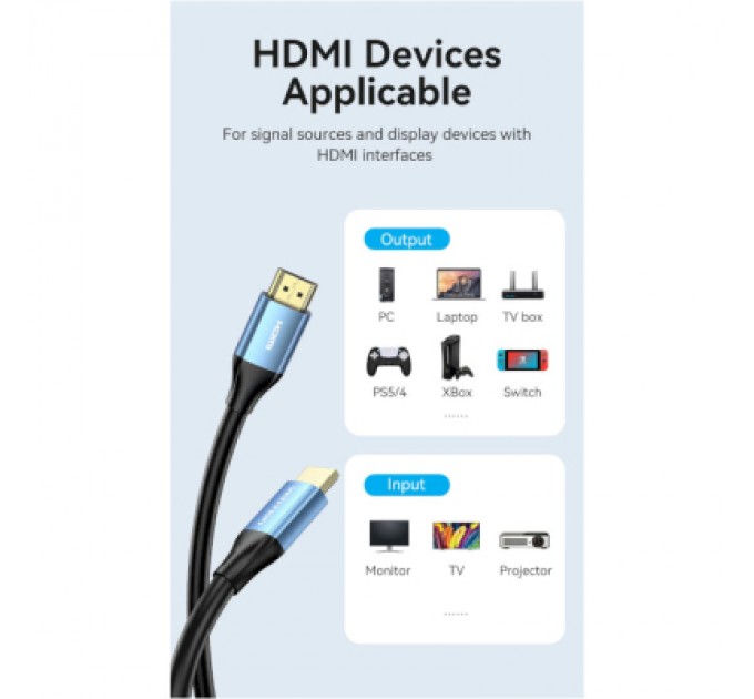 Vention Кабель мультимедійний HDMI to HDMI 10.0m V2.0 4K 60Hz Aluminum Alloy Blue Vention (ALHSL)