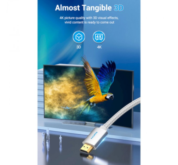 Vention Кабель мультимедійний HDMI to HDMI 10.0m V2.0 4K 60Hz Silver Metal Type Vention (AABIL)