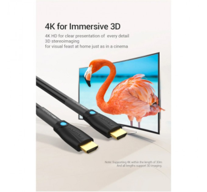 Vention Кабель мультимедійний HDMI to HDMI 10.0m V2.0 Engineering 4K 60Hz 18Gbps HD 7.1 PVC Black Vention (AAMBL)