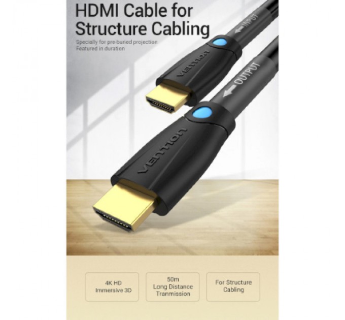 Vention Кабель мультимедійний HDMI to HDMI 10.0m V2.0 Engineering 4K 60Hz 18Gbps HD 7.1 PVC Black Vention (AAMBL)