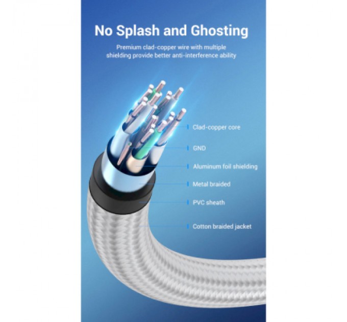 Vention Кабель мультимедійний HDMI to HDMI 15.0m V2.0 4K Silver Metal Type Vention (AABIN)