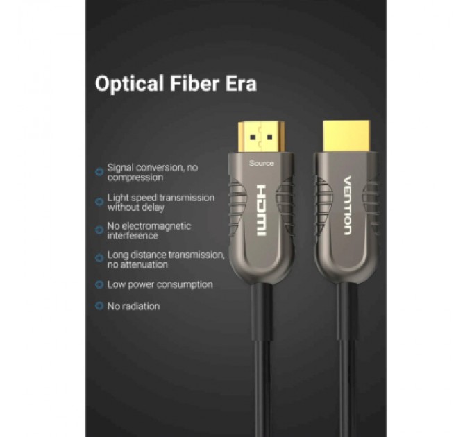 Vention Кабель мультимедійний HDMI to HDMI 15.0m V2.1 Optical 8K 60Hz 48Gbps Dolby 7.1 TPE Black Metal Type Vention (AAZBN)