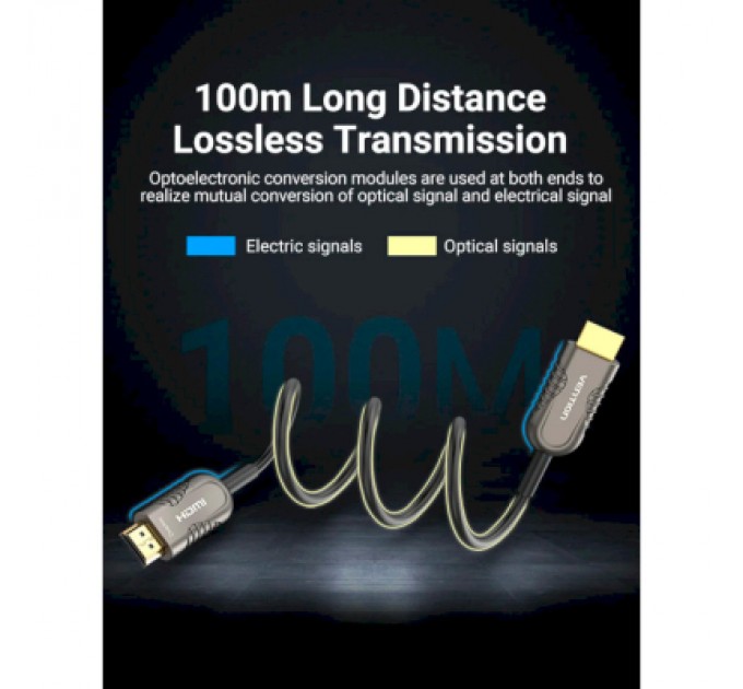 Vention Кабель мультимедійний HDMI to HDMI 15.0m V2.1 Optical 8K 60Hz 48Gbps Dolby 7.1 TPE Black Metal Type Vention (AAZBN)