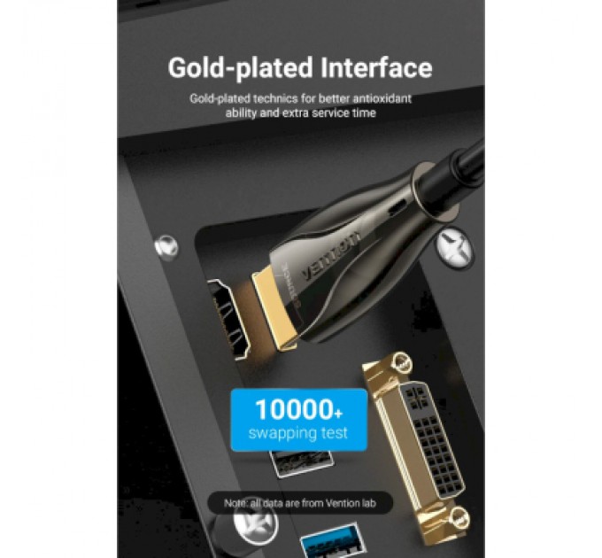 Vention Кабель мультимедійний HDMI to HDMI 20.0m V2.0 Optical 4K 60Hz 18Gbps Dolby 7.1 PVC Black Zinc Alloy Vention (ALABQ)