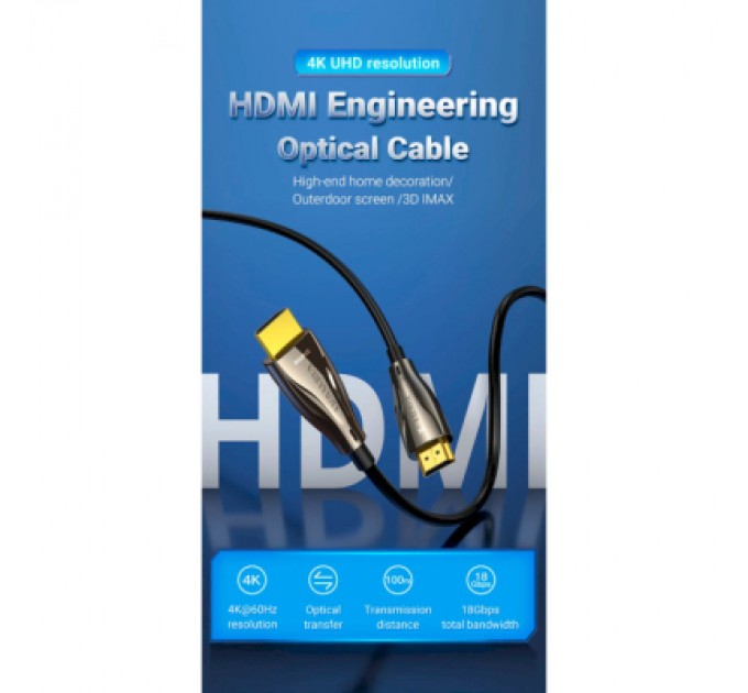 Vention Кабель мультимедійний HDMI to HDMI 50.0m V2.0 Optical 4K 60Hz 18Gbps Dolby 7.1 PVC Black Zinc Alloy Vention (ALABX)