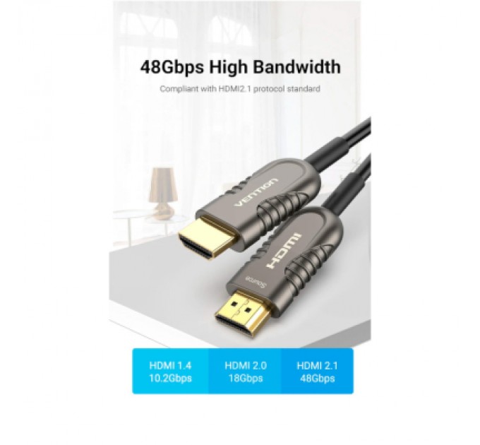 Vention Кабель мультимедійний HDMI to HDMI 60.0m V2.1 Optical 8K 60Hz 48Gbps Dolby 7.1 TPE Black Metal Type Vention (AAZBAE)