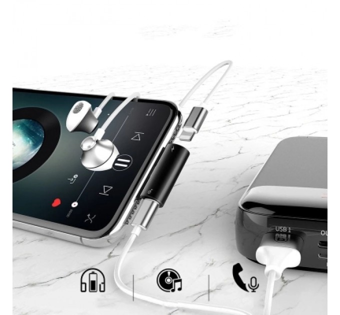 Baseus Перехідник L46 Lightning (1 Male / 2 Female) Black Baseus (CAL46-01)