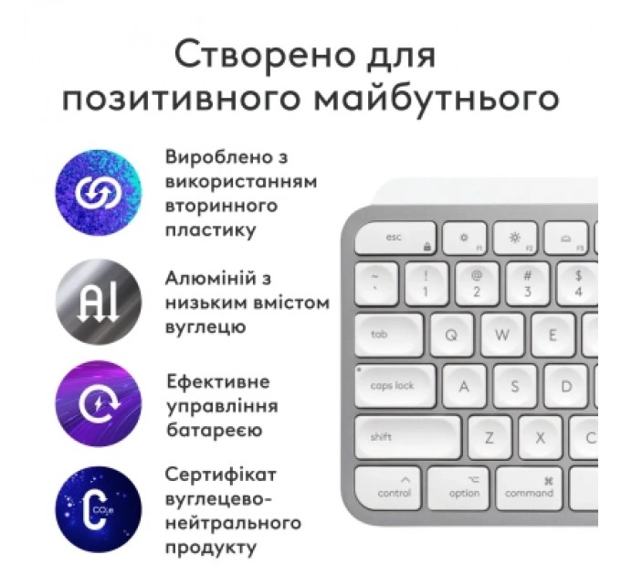 Logitech Клавіатура Logitech MX Keys S для MAC Bluetooth/Wireless UA Pale Grey (920-011638)