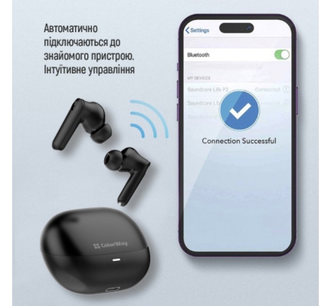 ColorWay Навушники ColorWay Slim TWS-1 Earbuds Long Life Black (CW-TWS1BK1)