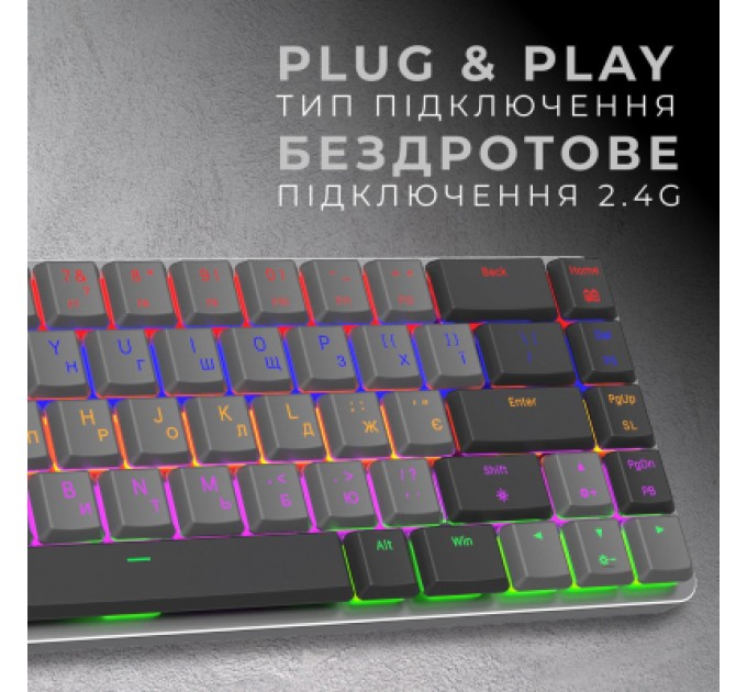 GamePro Клавіатура GamePro MK122R Red Swich Low Profile Wireless Dark Gray (MK122R)