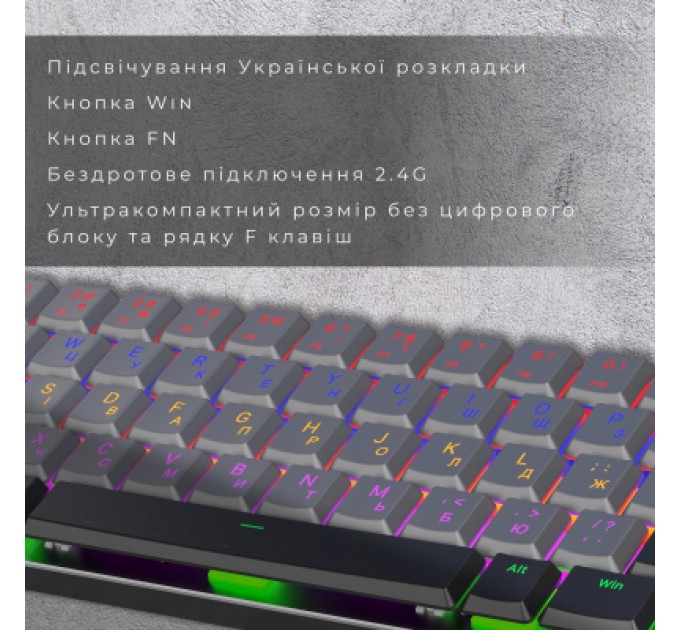GamePro Клавіатура GamePro MK122R Red Swich Low Profile Wireless Dark Gray (MK122R)