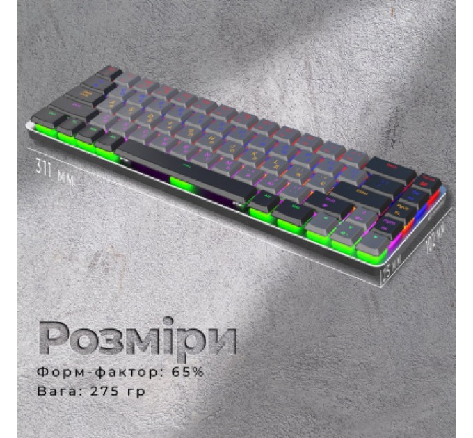 GamePro Клавіатура GamePro MK122R Red Swich Low Profile Wireless Dark Gray (MK122R)