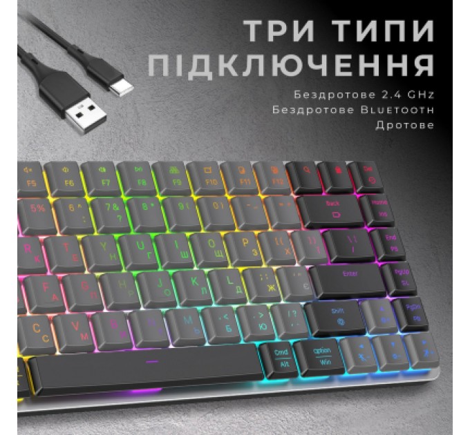 GamePro Клавіатура GamePro MK230R Red Swich Low Profile RGB Wireless/Bluetooth/USB Dark Gray (MK230R)