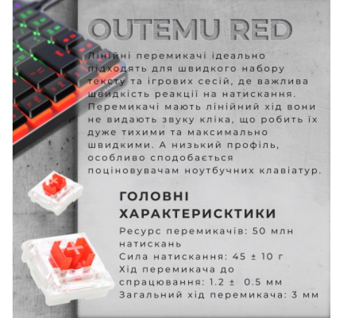 GamePro Клавіатура GamePro MK140R Red Swich Low Profile USB Dark Gray (MK140R)