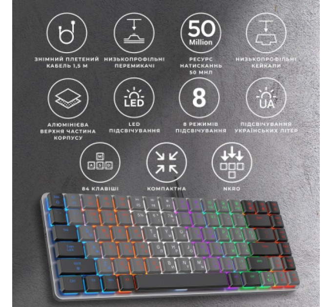 GamePro Клавіатура GamePro MK140R Red Swich Low Profile USB Dark Gray (MK140R)