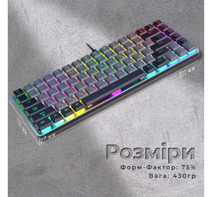 GamePro Клавіатура GamePro MK141R Red Swich Low Profile RGB USB Dark Gray (MK141R)