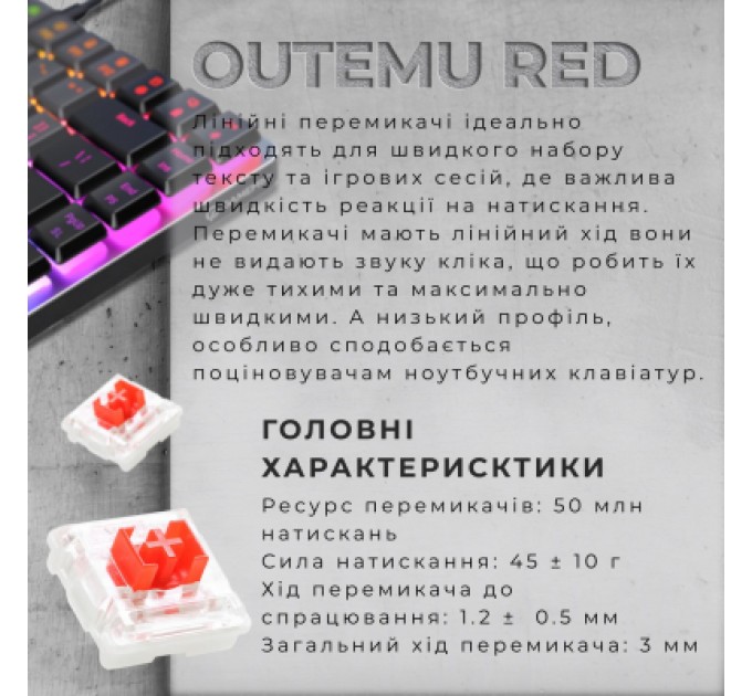 GamePro Клавіатура GamePro MK141R Red Swich Low Profile RGB USB Dark Gray (MK141R)