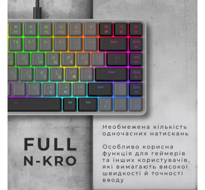 GamePro Клавіатура GamePro MK141R Red Swich Low Profile RGB USB Dark Gray (MK141R)