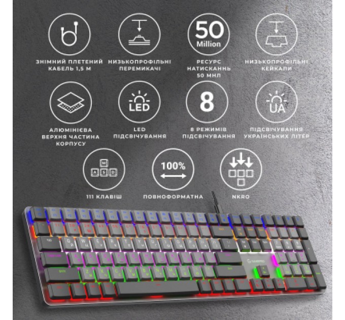 GamePro Клавіатура GamePro MK145R Red Swich Low Profile USB Dark Gray (MK145R)