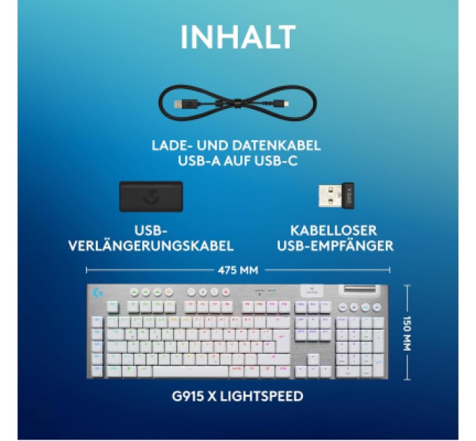 Logitech Клавіатура Logitech G915 X Lightspeed Switch-Tactile Wireless/Bluetooth/USB UA White (920-012690)
