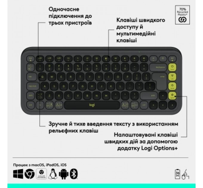 Logitech Клавіатура Logitech POP Icon Keys Bluetooth UA Graphite (920-013157)