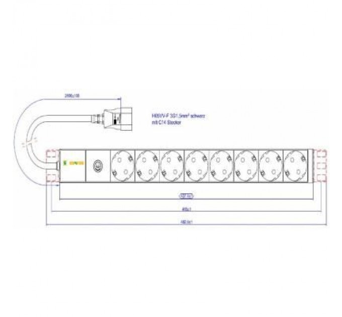 Conteg Силовий блок Conteg 19" 1U w/PDU 8xSchuko, вилка C14, кабель 2м (DP-RP-08-SCHUF-IEEC14/S)