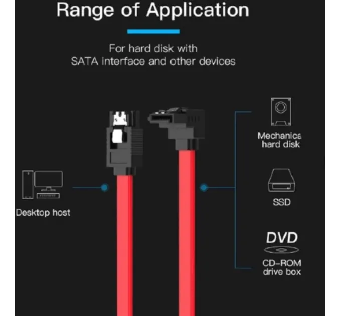 Vention Кабель для передачі даних SATA 3.0 7pin F/F 0.5m L Red Vention (KDDRD)