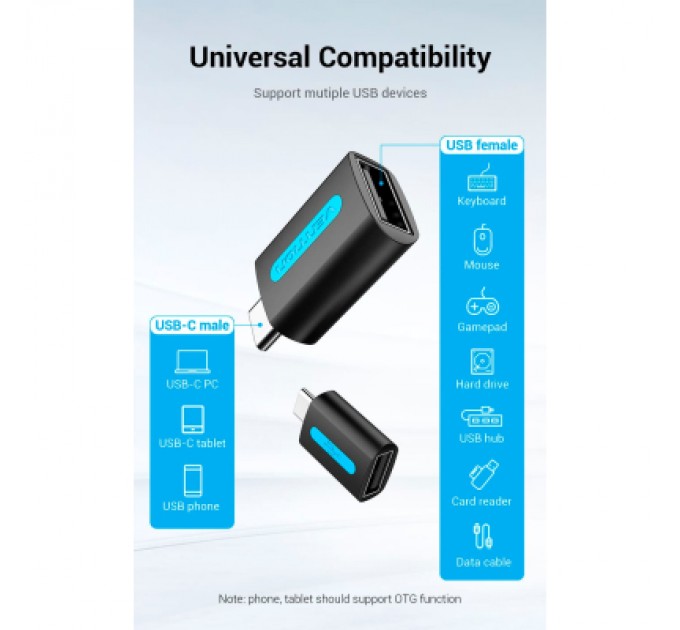 Vention Перехідник USB 2.0 Type-C to USB AF (OTG) Vention (CDTB0)