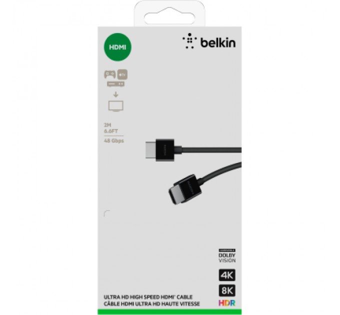 Belkin Кабель мультимедійний HDMI to HDMI 2.0m v2.1 High Speed Ethernet Belkin (AV10175BT2MBKV2)