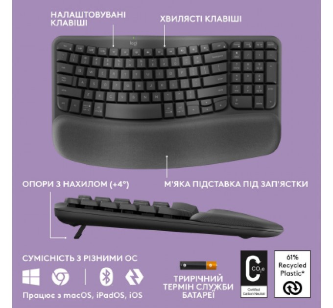 Logitech Клавіатура Logitech Wave Keys For Business Bluetooth/Wireless UA Black (920-012334)