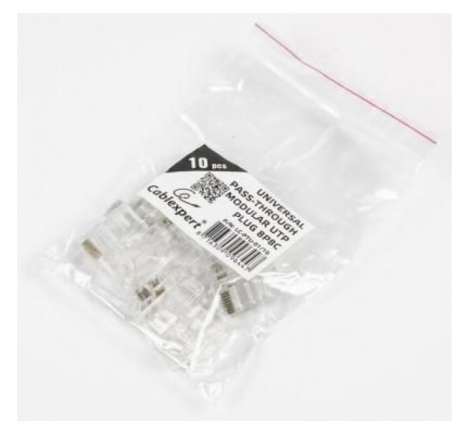 Cablexpert Конектор Cablexpert RJ45 cat.5e UTP 8P8C (сквозное отв., позолоч. конт.) 10 шт (LC-PTU-01/10)